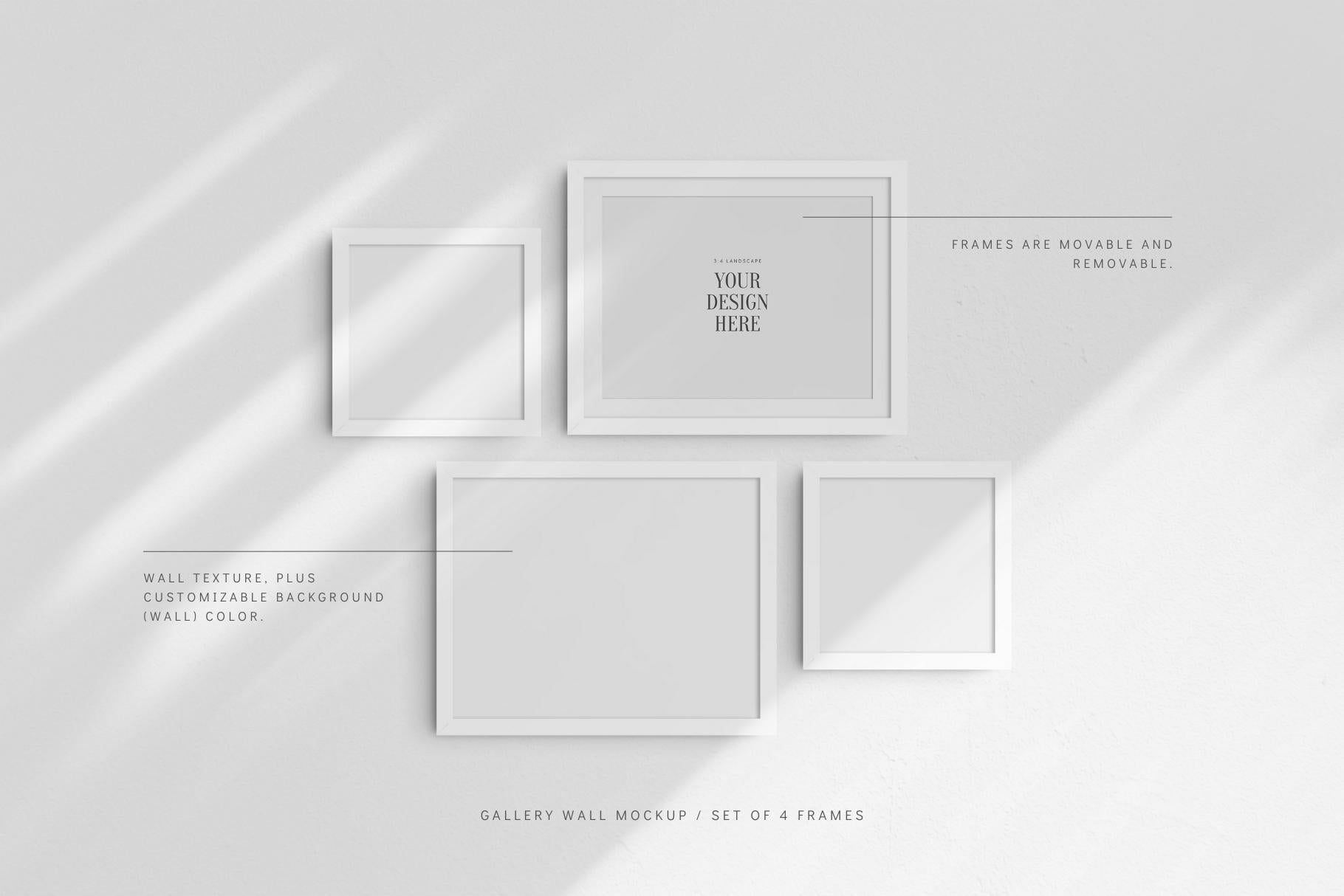 Gallery Wall Mockup | Set of 4 Frames | Frame Mockup | PSD | White Frames