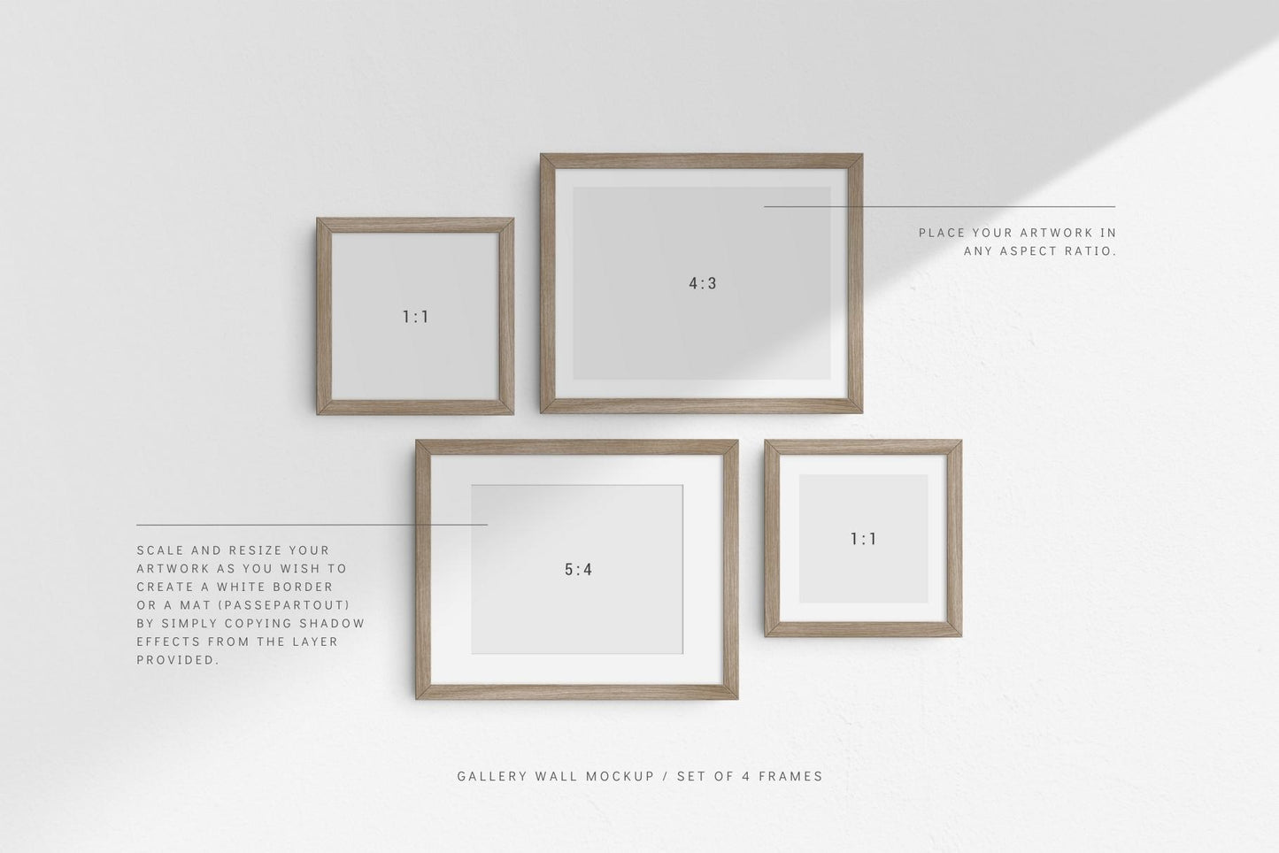 Gallery Wall Mockup | Set of 4 Frames | Frame Mockup | PSD | Mat Passepartout