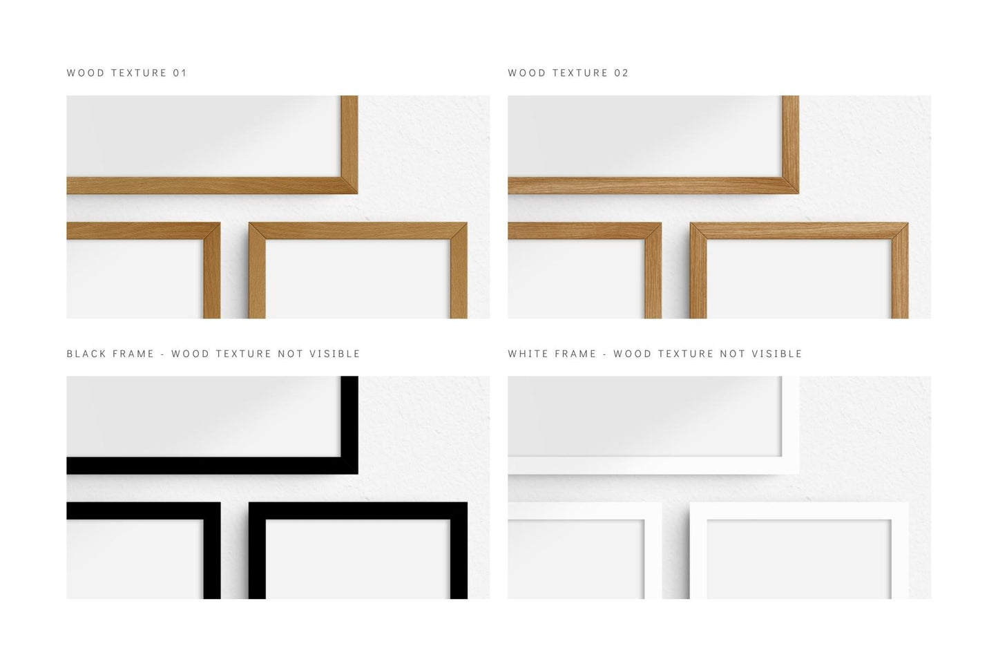 Gallery Wall Mockup | Set of 4 Frames | Frame Mockup | PSD | Wooden Frames