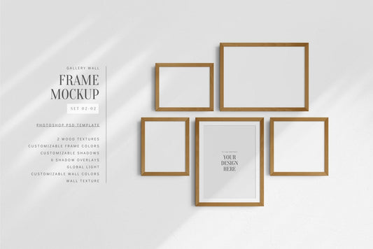 Gallery Wall Mockup | Set of 5 Frames | Frame Mockup | PSD | Editable, Customizable