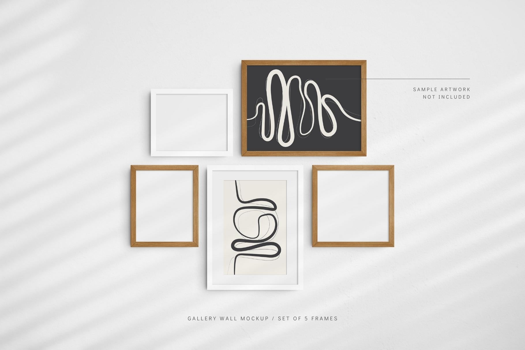 Gallery Wall Mockup | Set of 5 Frames | Frame Mockup | PSD | Editable Frame Colors and Texture
