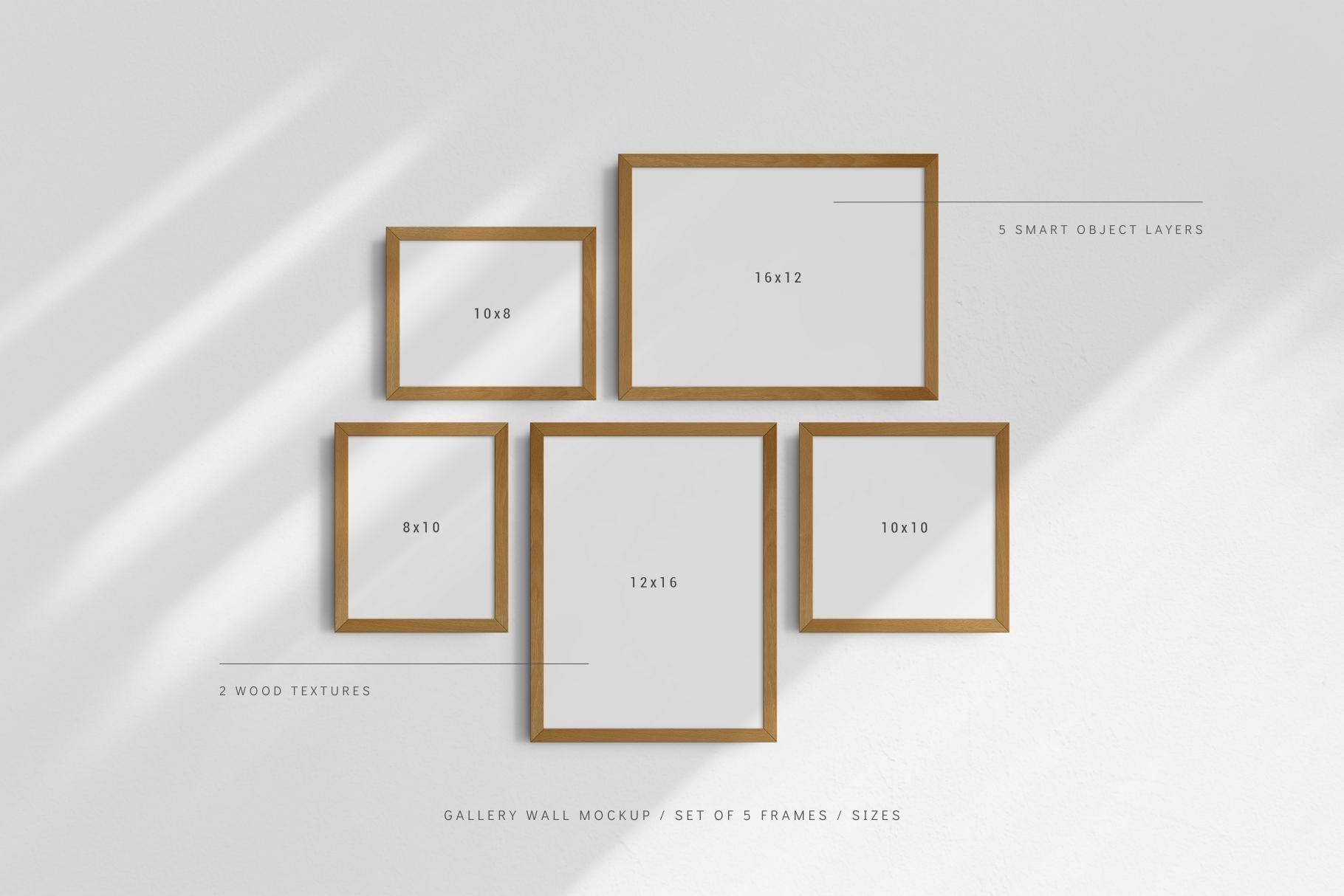 Gallery Wall Mockup | Set of 5 Frames | Frame Mockup | PSD | Sizes