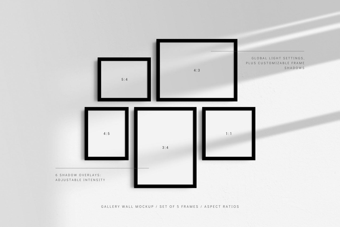 Gallery Wall Mockup | Set of 5 Frames | Frame Mockup | PSD | Aspect Ratios