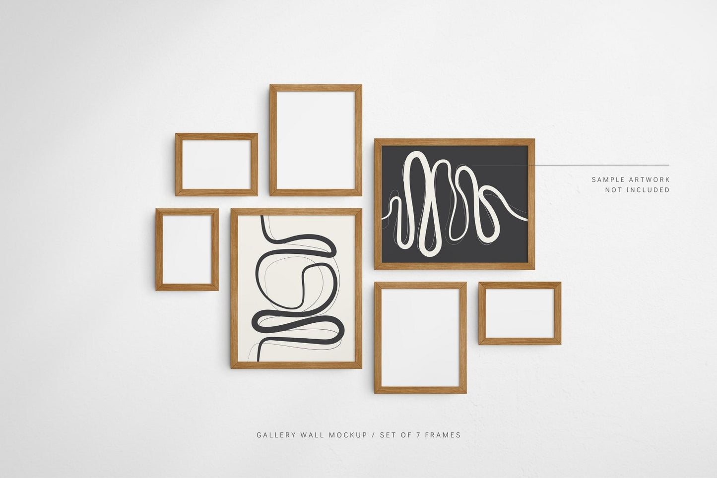 Gallery Wall Mockup | Set of 7 Frames | Frame Mockup | PSD | Wood Texture