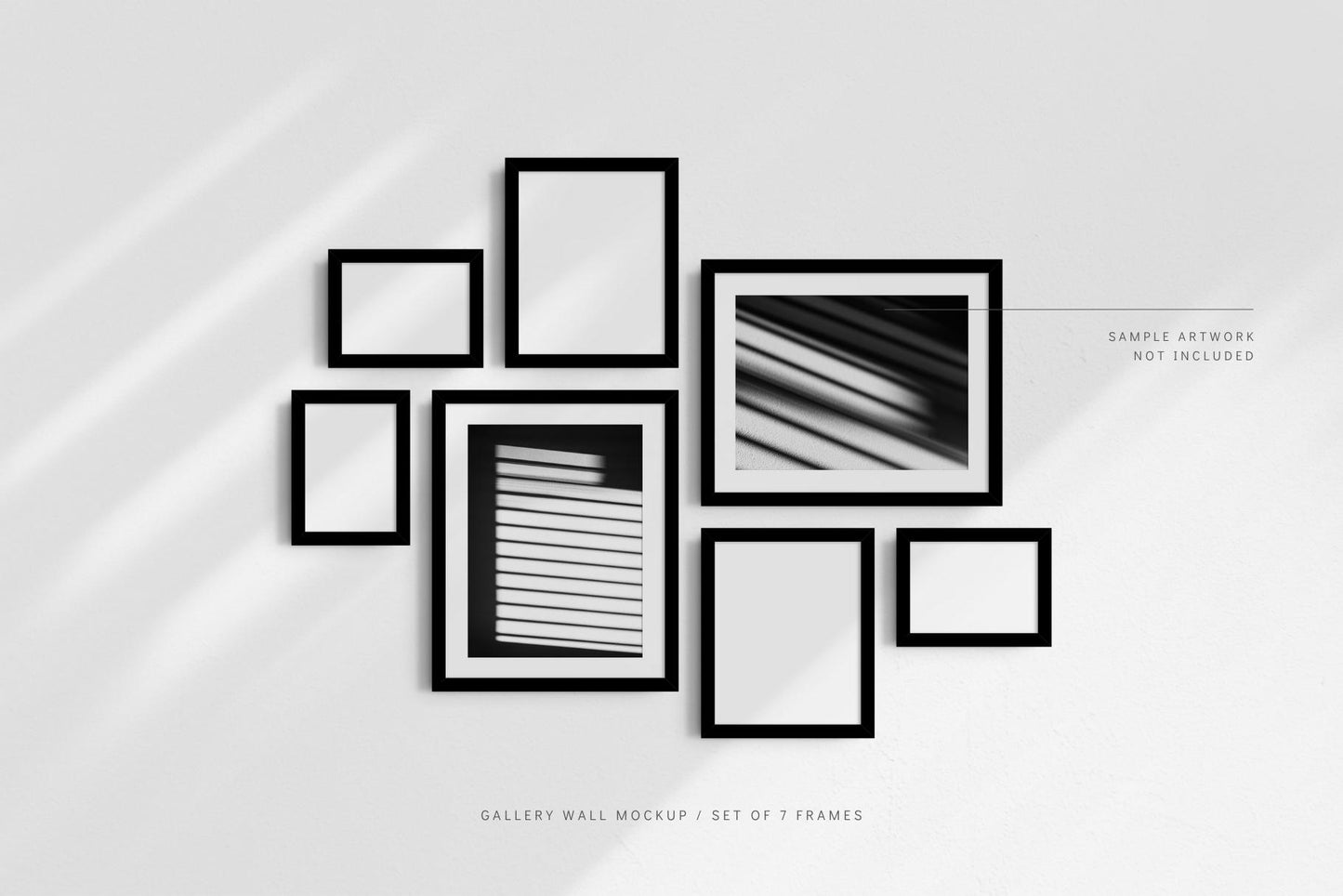 Gallery Wall Mockup | Set of 7 Frames | Frame Mockup | PSD | Black Frames