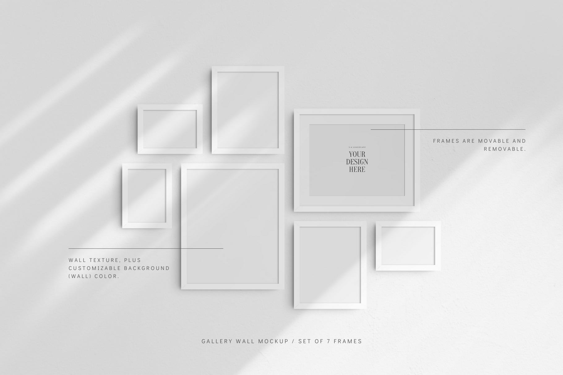 Gallery Wall Mockup | Set of 7 Frames | Frame Mockup | PSD | White Frames