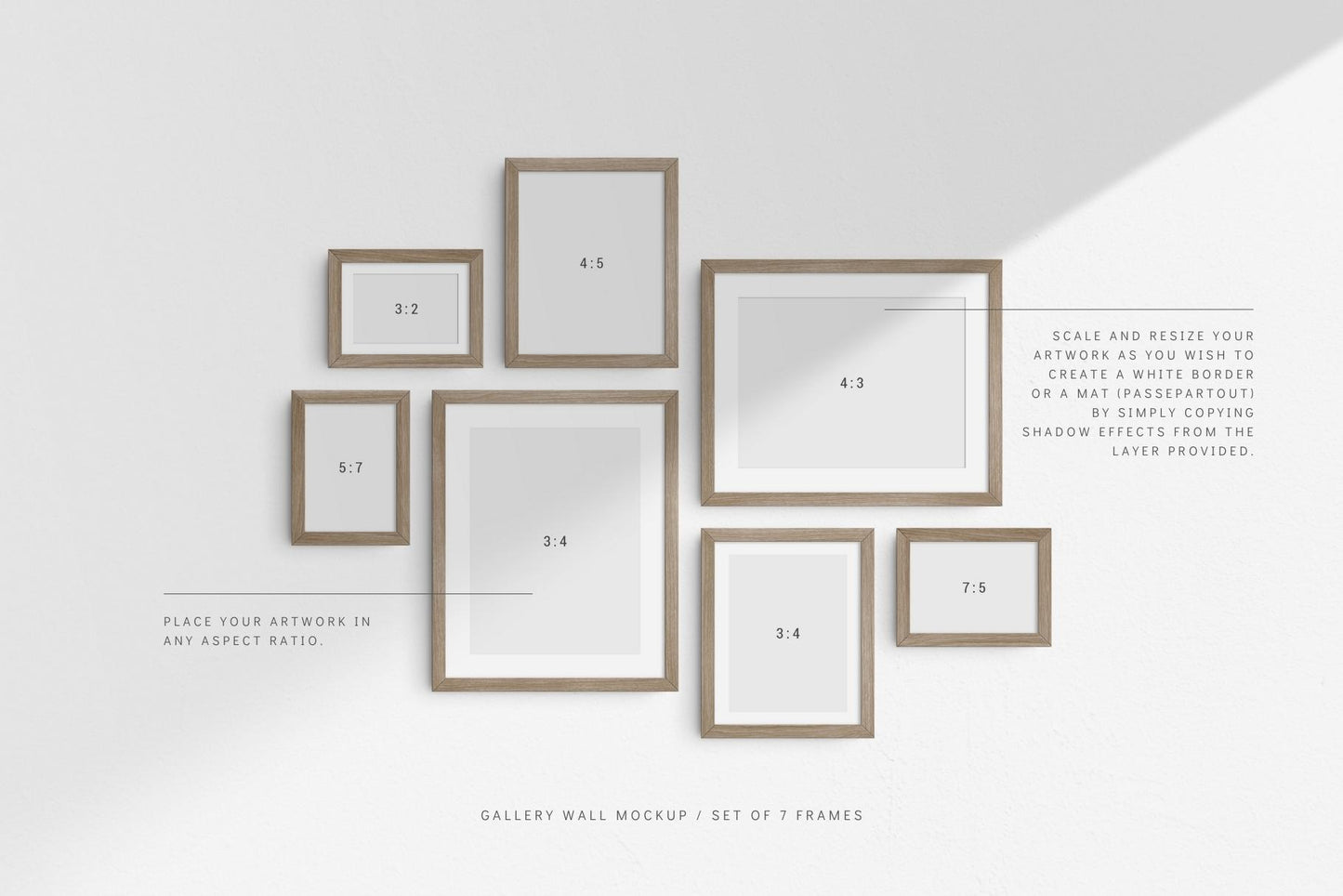 Gallery Wall Mockup | Set of 7 Frames | Frame Mockup | PSD | Mat Passepartout