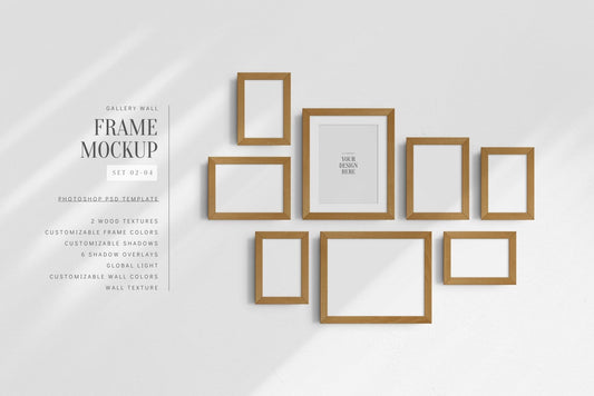 Gallery Wall Mockup | Set of 8 Frames | Frame Mockup | PSD | Editable, Customizable
