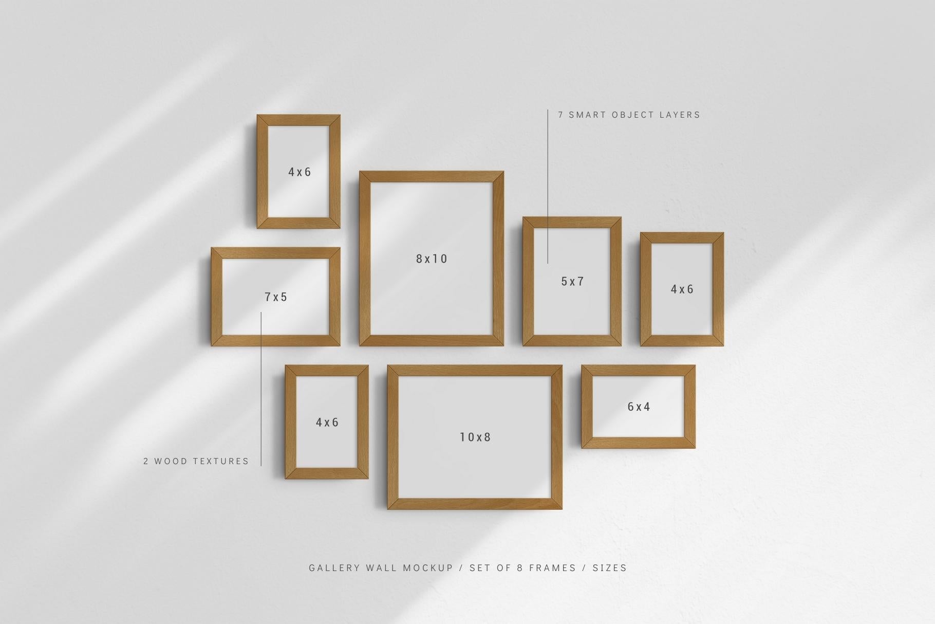 Gallery Wall Mockup | Set of 8 Frames | Frame Mockup | PSD | Sizes