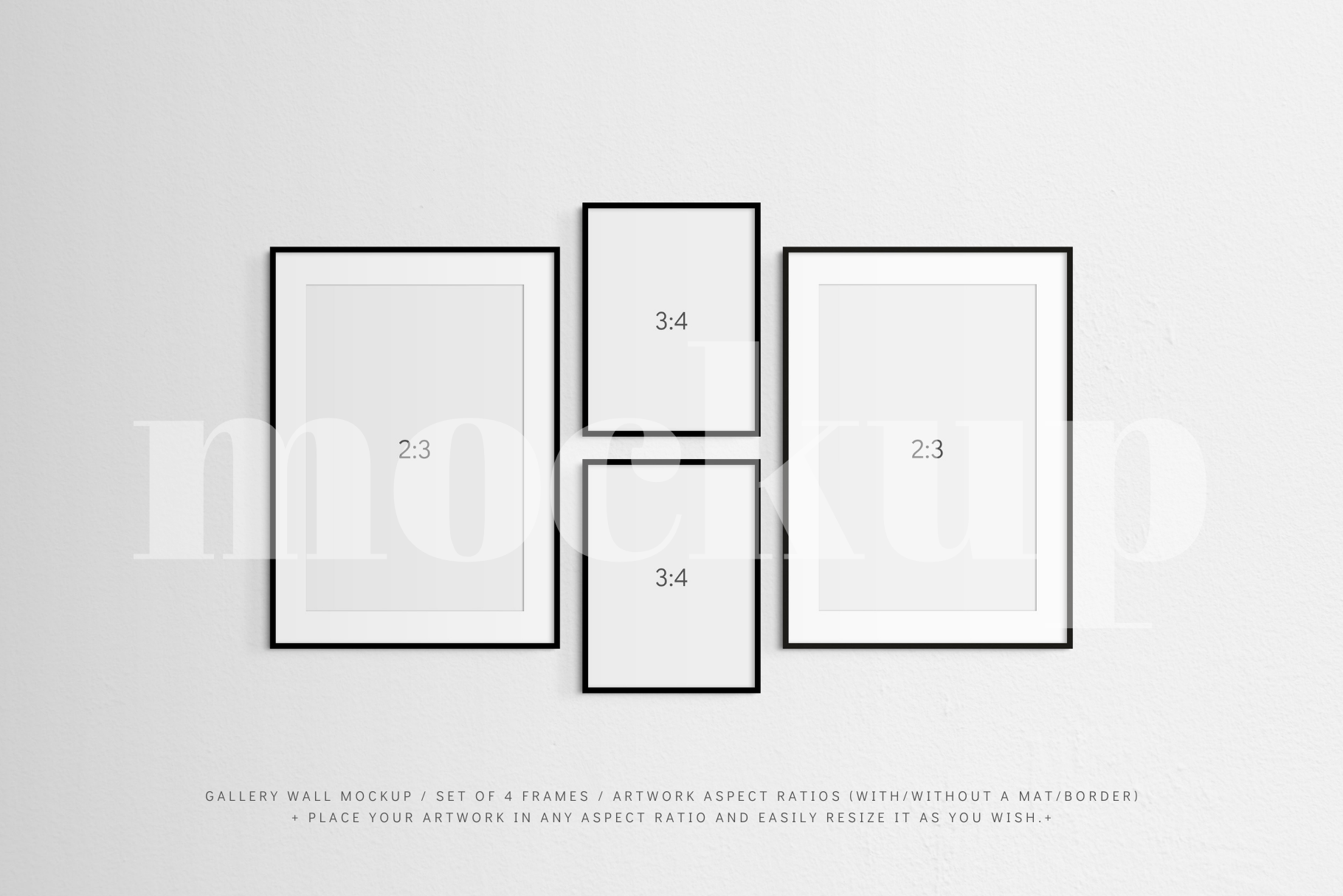 Set of 4 black frames. A customizable and easy-to-use gallery wall frame mockup.