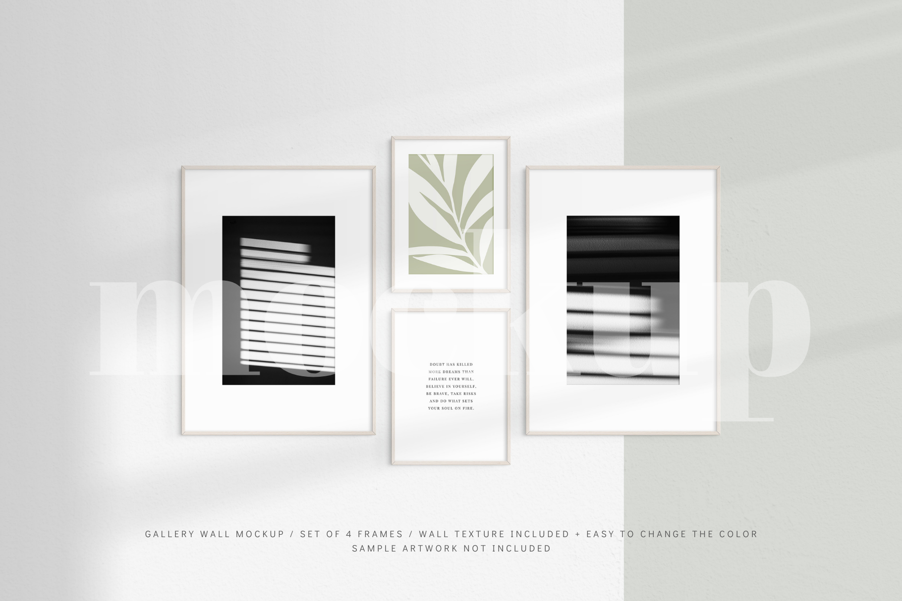 Gallery Wall Mockup | Set of 4 Frames | Frame Mockup | Light Wood | PSD