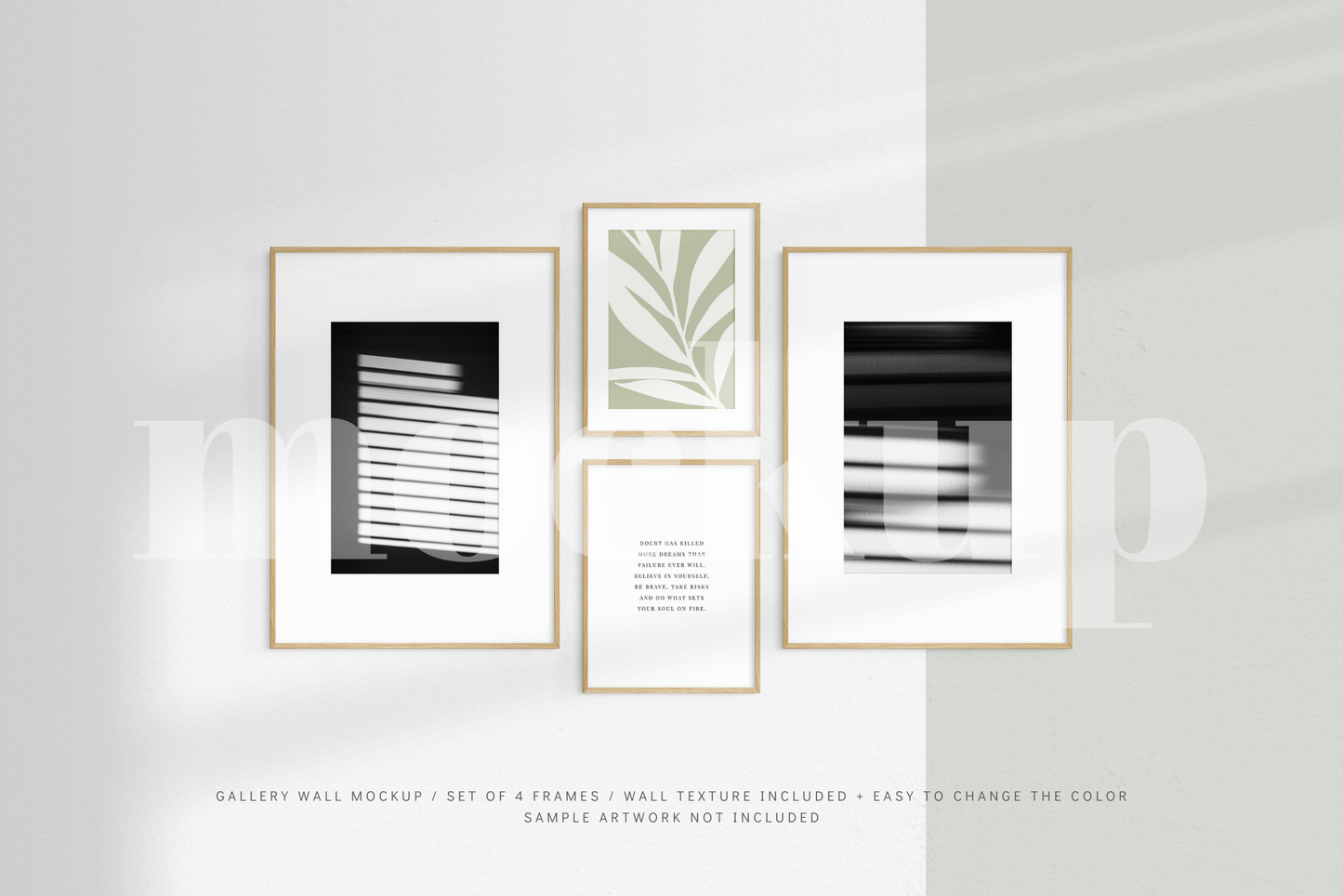 Gallery Wall Mockup | Set of 4 Frames | Frame Mockup | Oak Timber | PSD