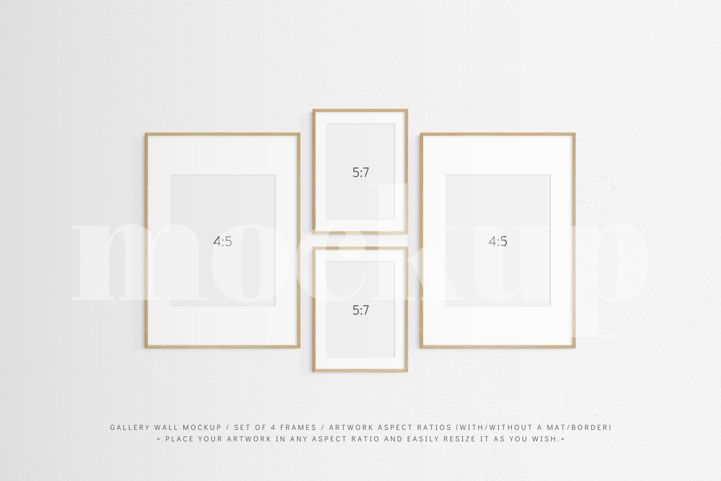Gallery Wall Mockup | Set of 4 Frames | Frame Mockup | Oak Timber | PSD