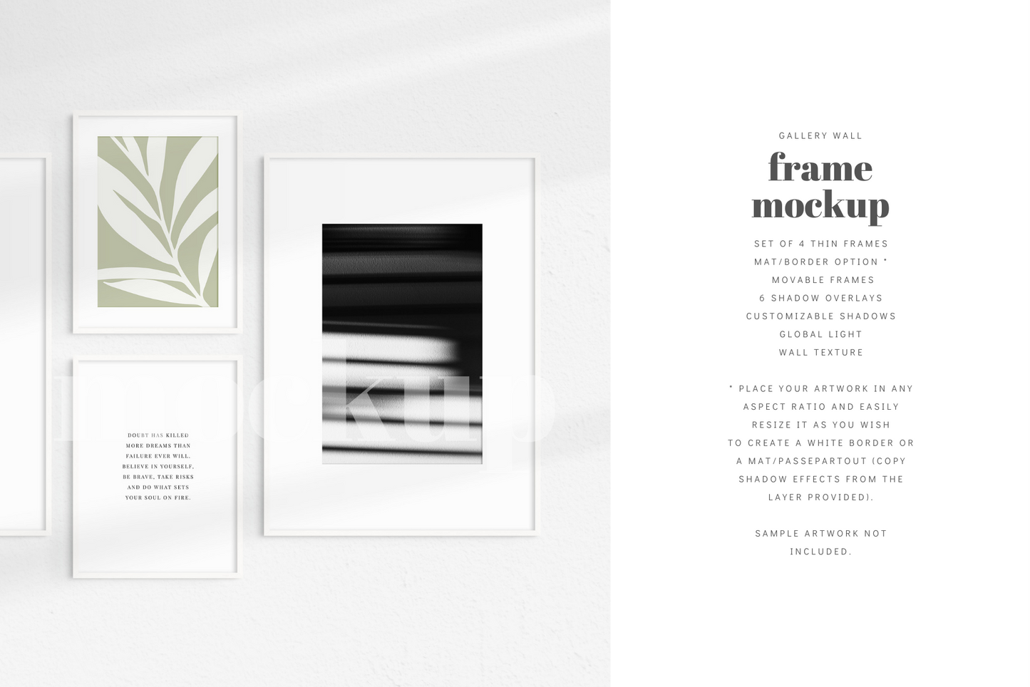 Gallery Wall Mockup | Set of 4 Frames | Frame Mockup | White | PSD