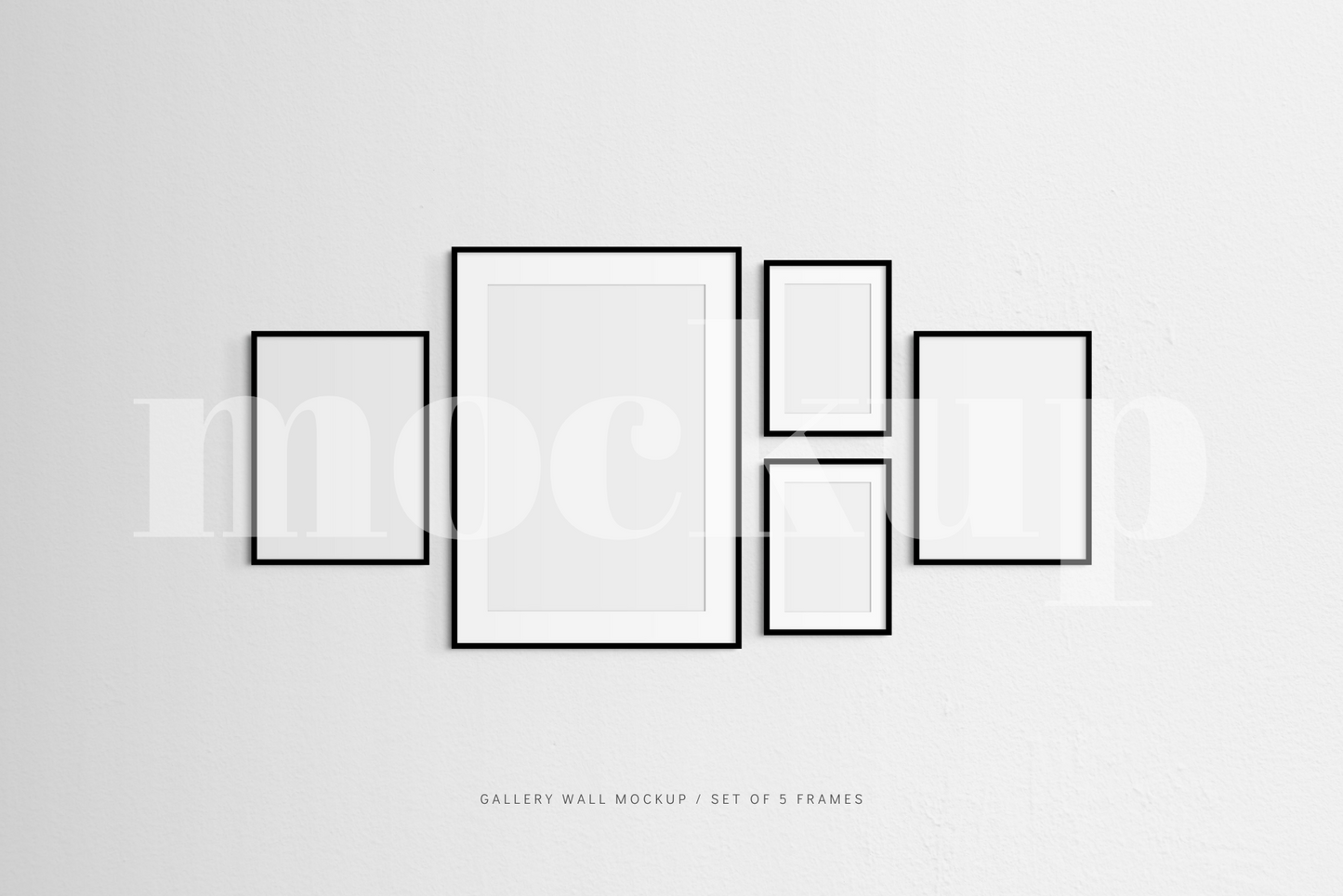 Gallery Wall Mockup | Set of 5 Black Frames | Frame Mockup | PSD