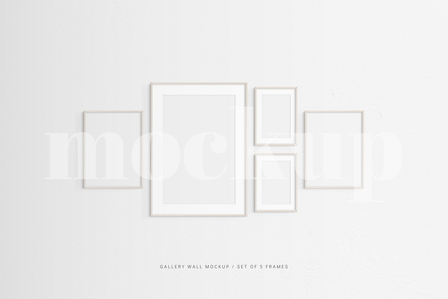 Gallery Wall Mockup | Set of 5 Frames | Frame Mockup | Light Wood | PSD