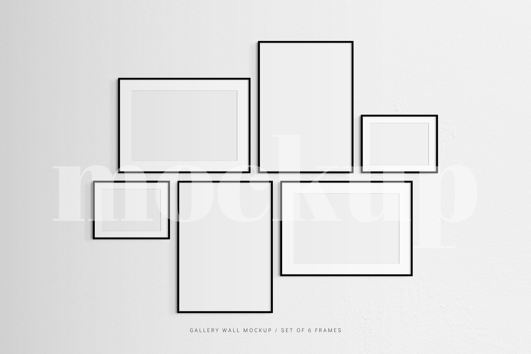 Set of 6 black frames. A customizable and easy-to-use gallery wall frame mockup.