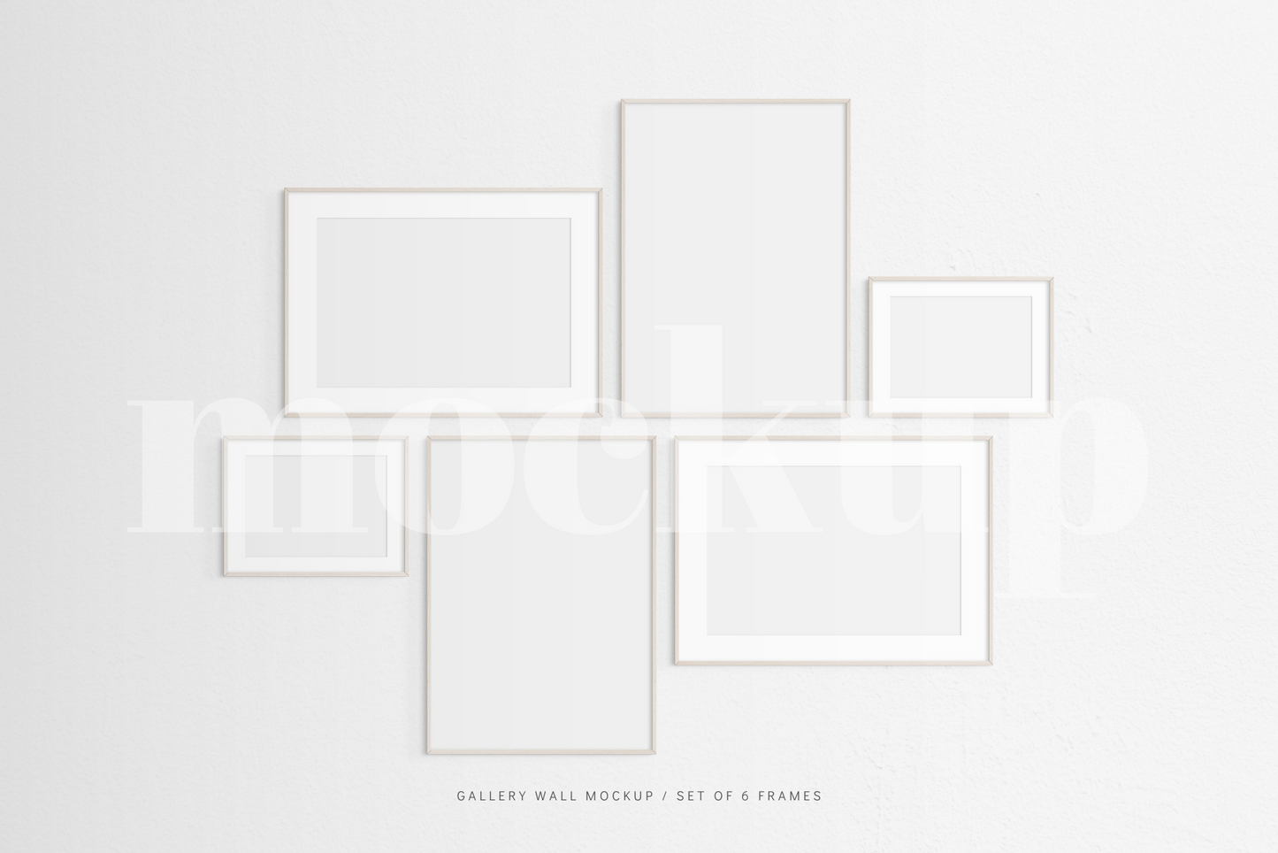 Gallery Wall Mockup | Set of 6 Frames | Frame Mockup | Light Wood | PSD