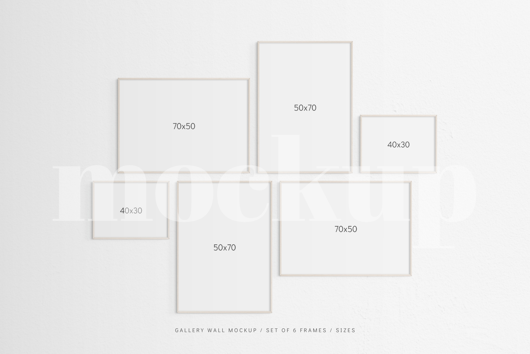 Gallery Wall Mockup | Set of 6 Frames | Frame Mockup | Light Wood | PSD
