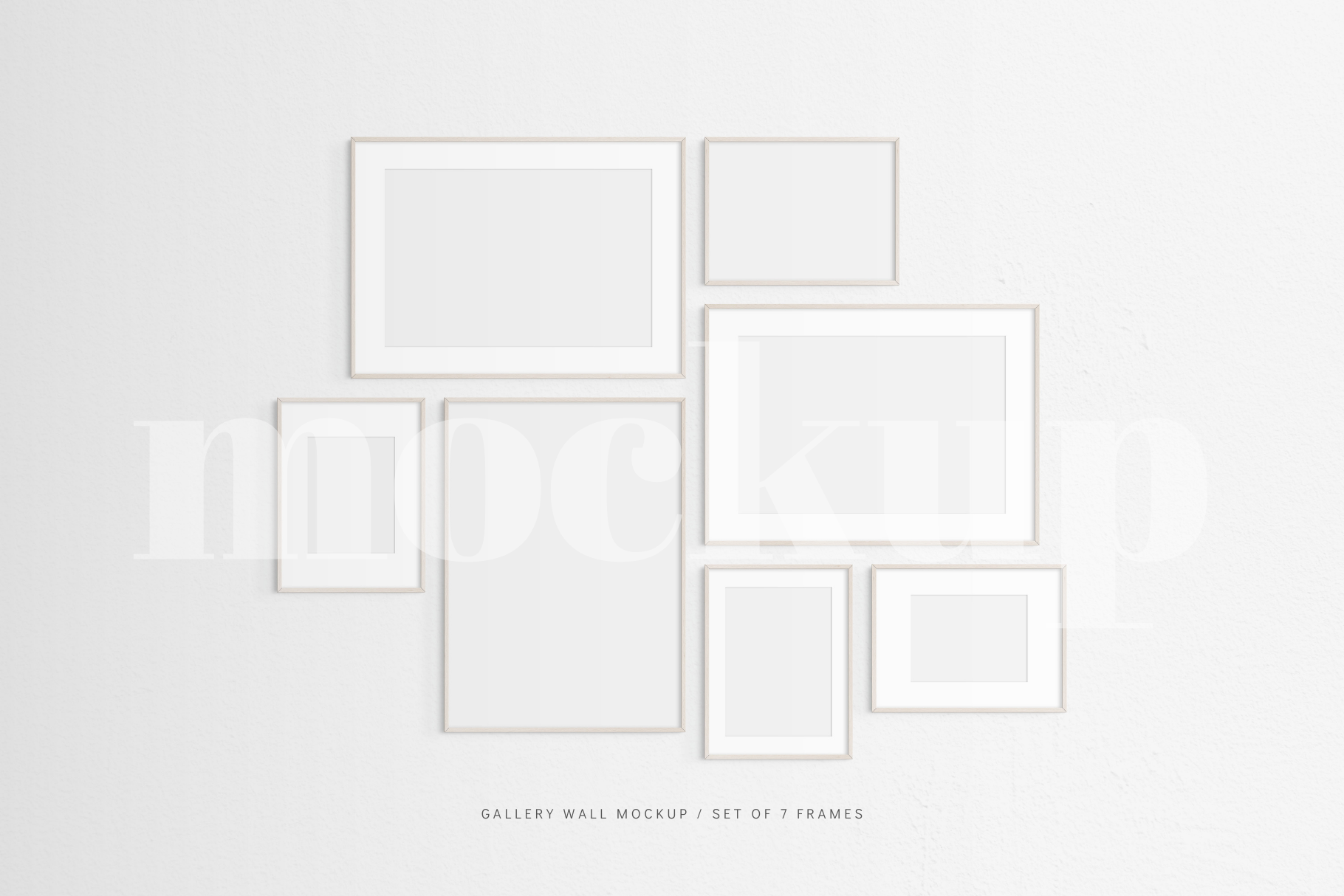Gallery Wall Mockup | Set of 7 Frames | Frame Mockup | Light Wood | PSD