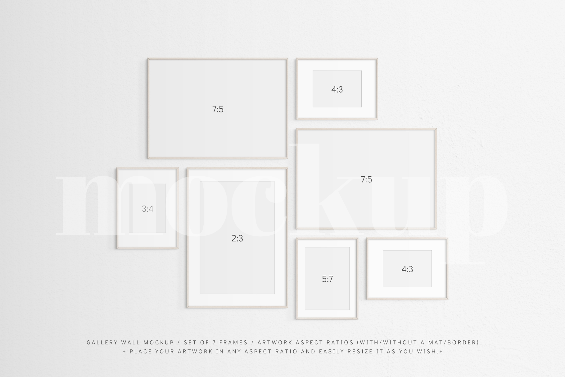 Gallery Wall Mockup | Set of 7 Frames | Frame Mockup | Light Wood | PSD