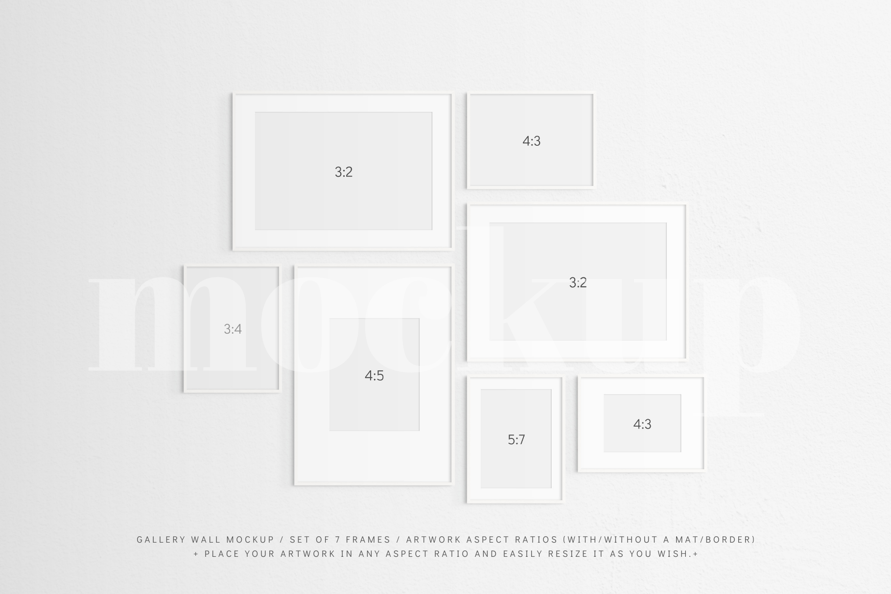 Gallery Wall Mockup | Set of 7 Frames | Frame Mockup | White | PSD