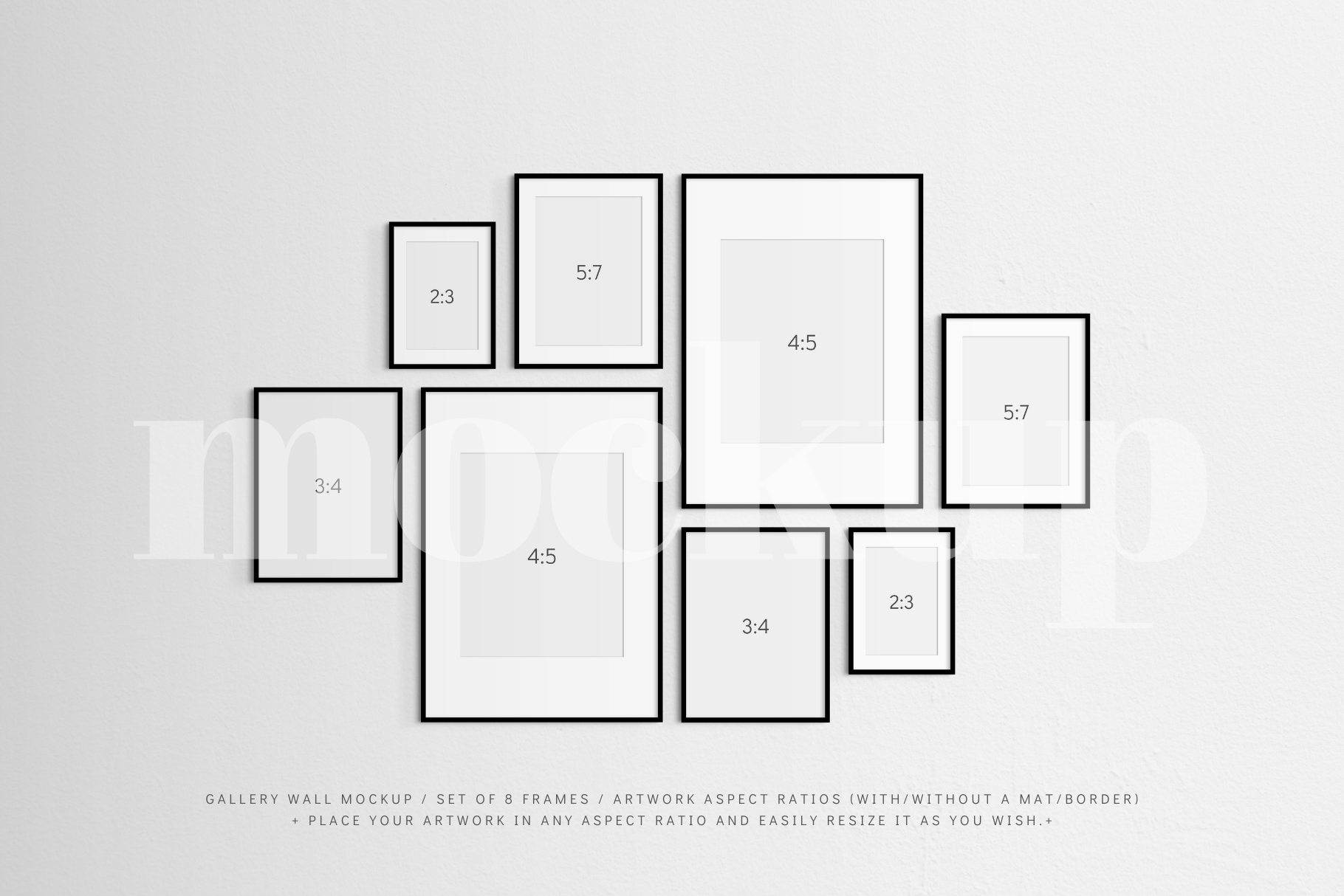 Gallery Wall Mockup | Set of 8 Frames | Frame Mockup | Black | PSD ...