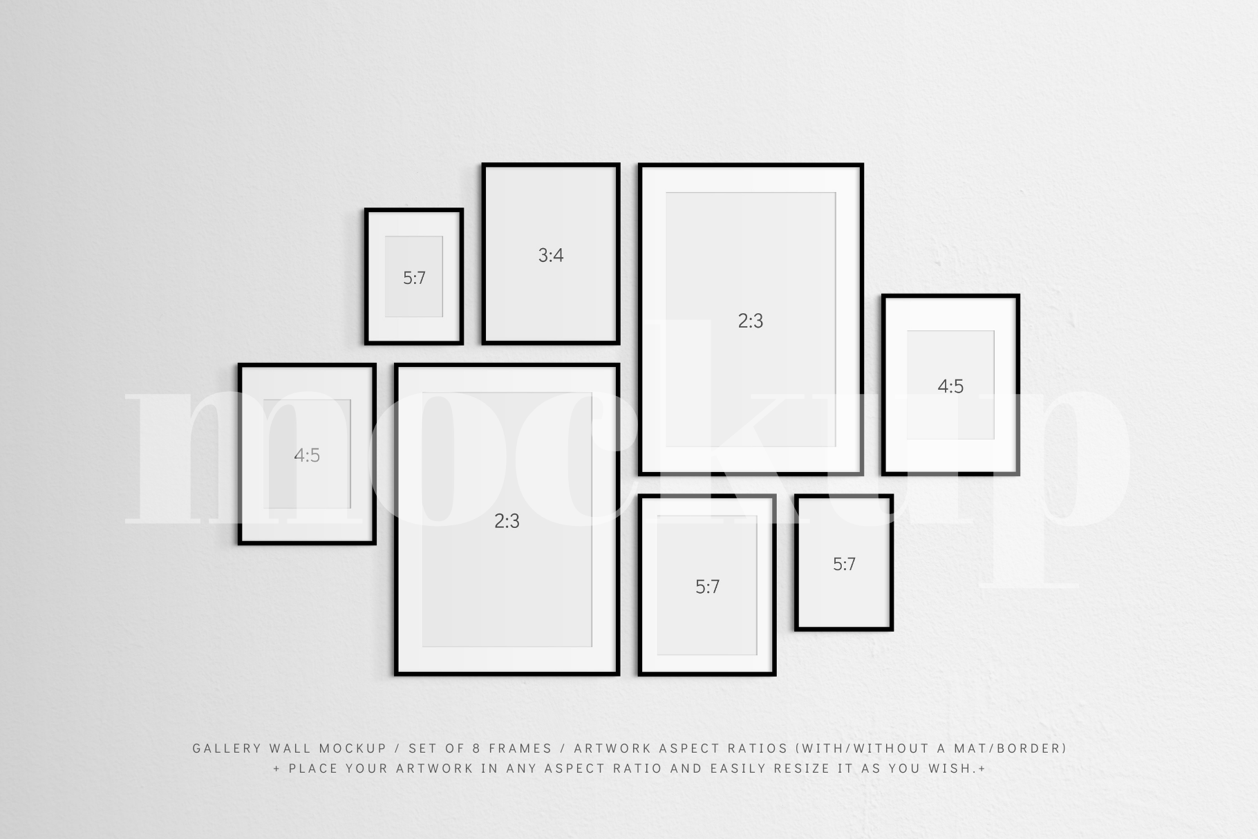 Gallery Wall Mockup | Set of 8 Frames | Frame Mockup | Black | PSD ...