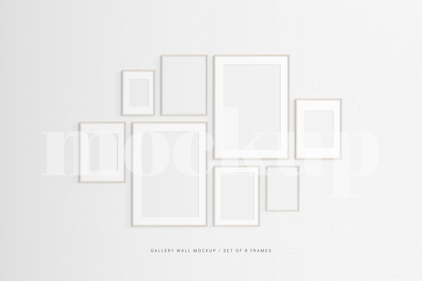 Gallery Wall Mockup | Set of 8 Frames | Frame Mockup | Light Wood | PSD