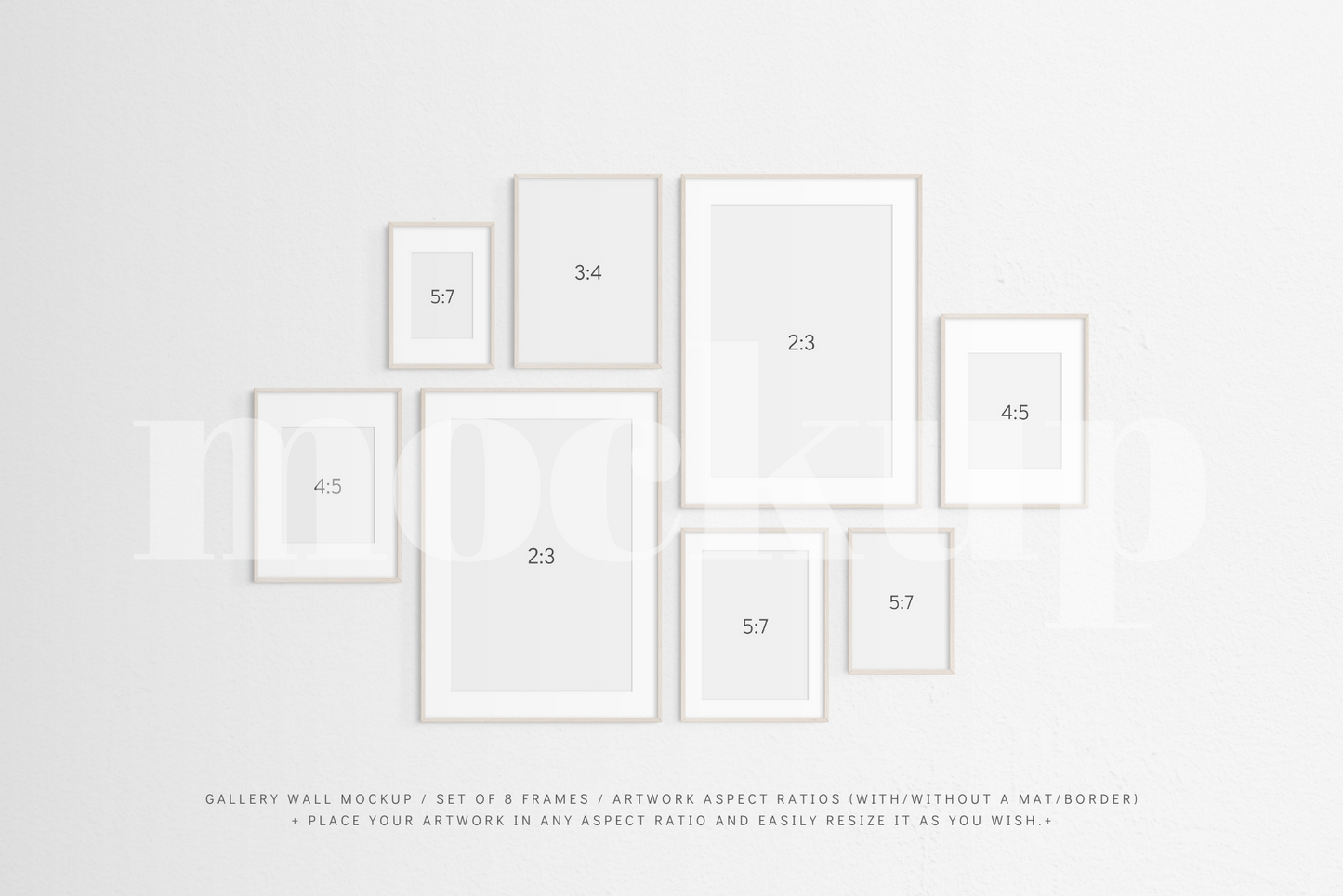 Gallery Wall Mockup | Set of 8 Frames | Frame Mockup | Light Wood | PSD
