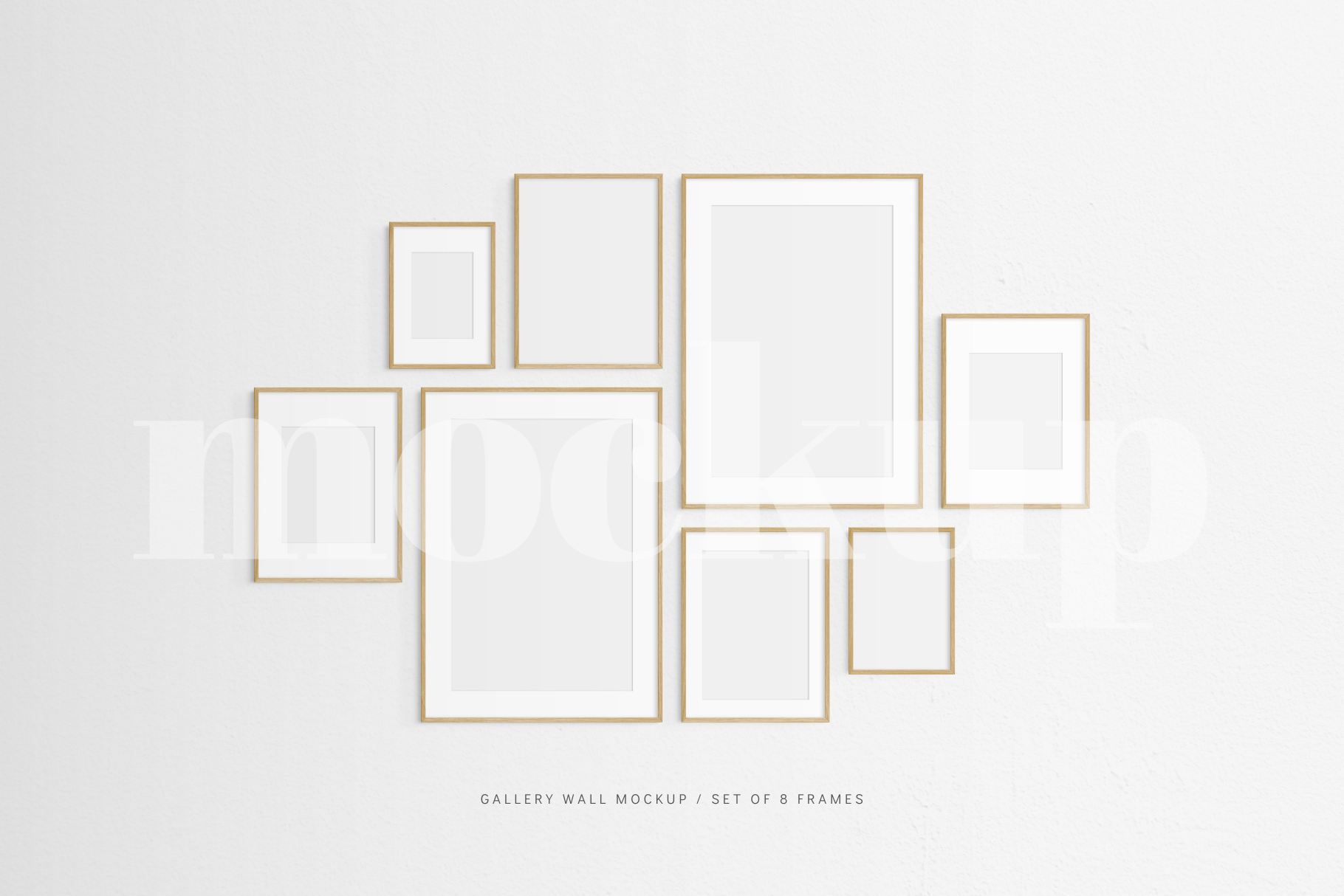 Gallery Wall Mockup | Set of 8 Frames | Frame Mockup | Oak Timber | PSD