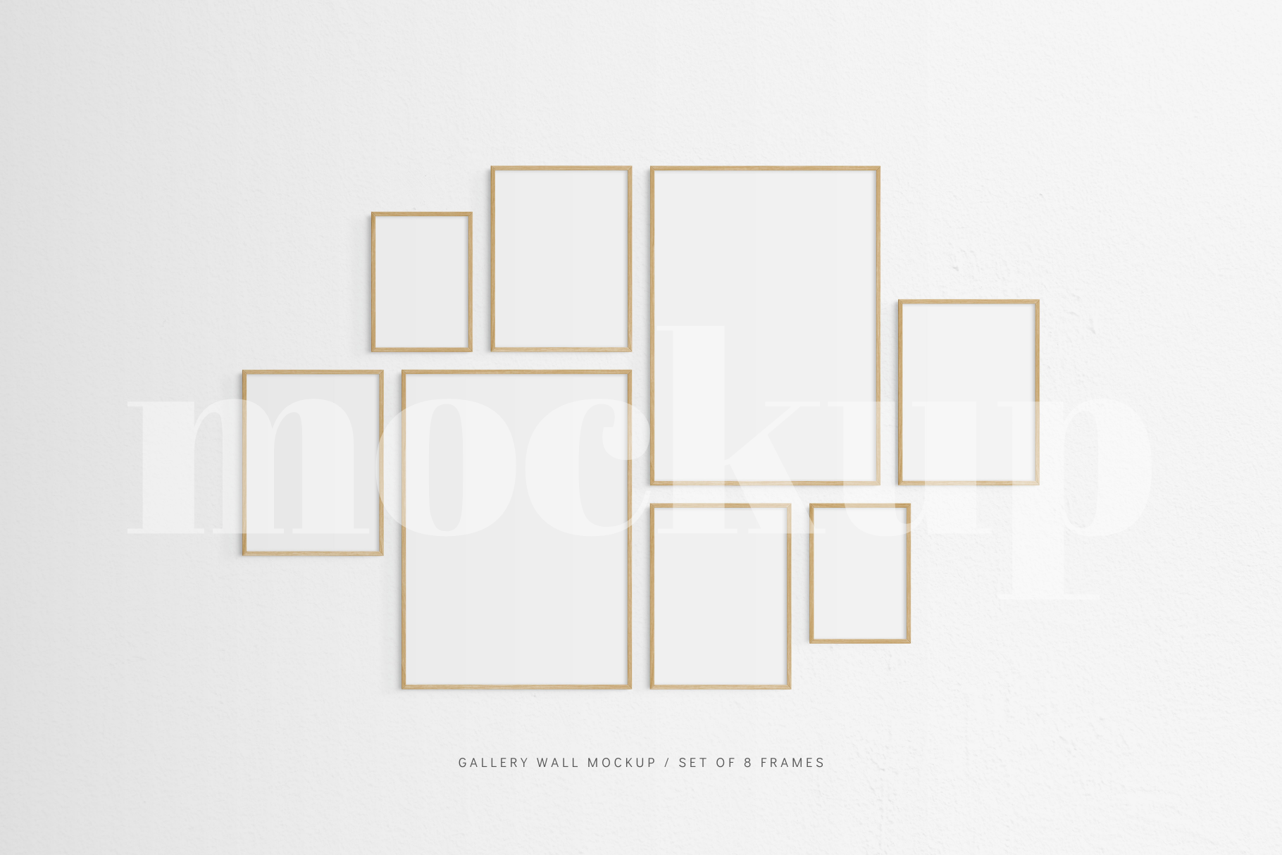 Gallery Wall Mockup | Set of 8 Frames | Frame Mockup | Oak Timber | PSD