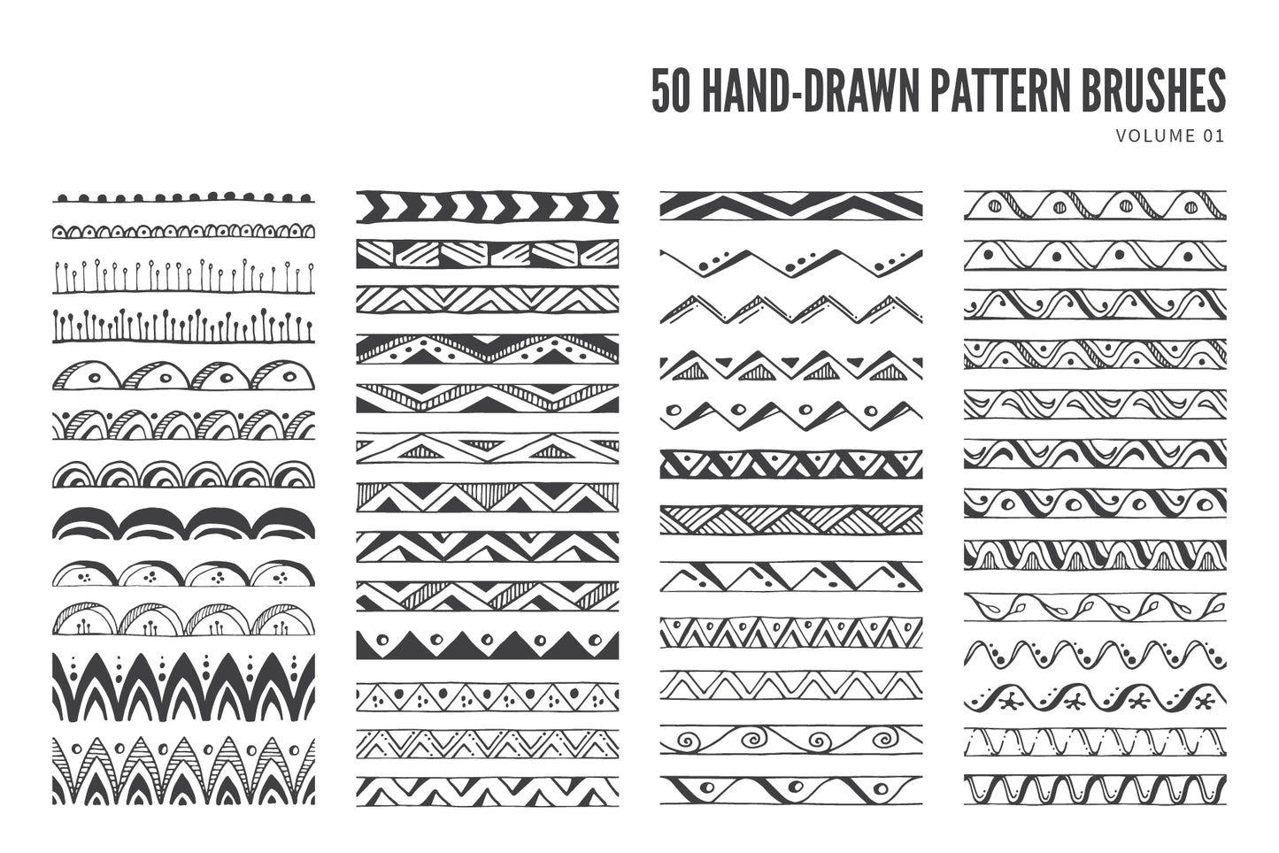 Hand Drawn Vector Pattern Brushes 01 Geometric Tribal Boho Floral