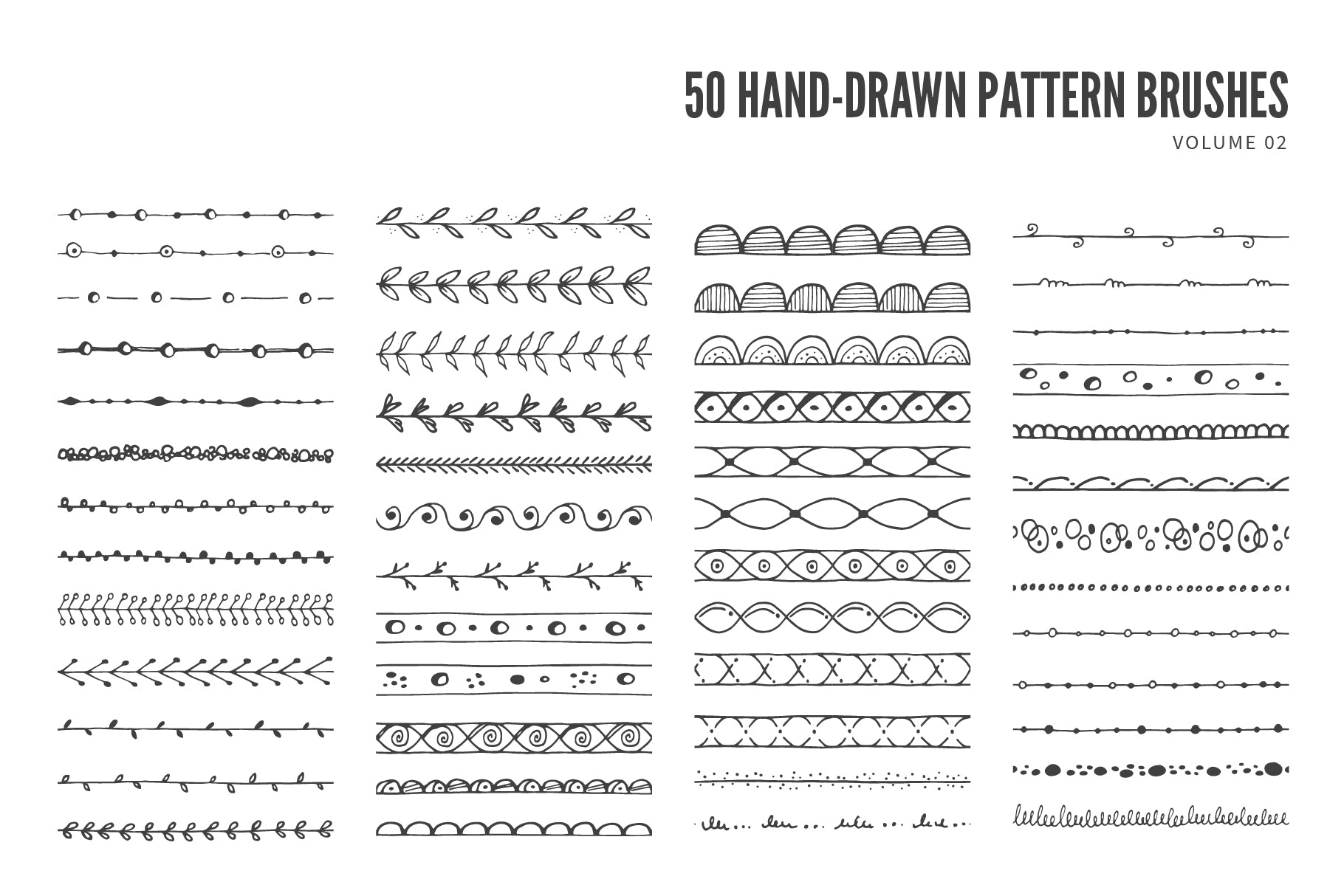 Hand Drawn Vector Pattern Brushes Bundle 01 Geometric Abstract Tribal Boho Floral Botanical Foliage
