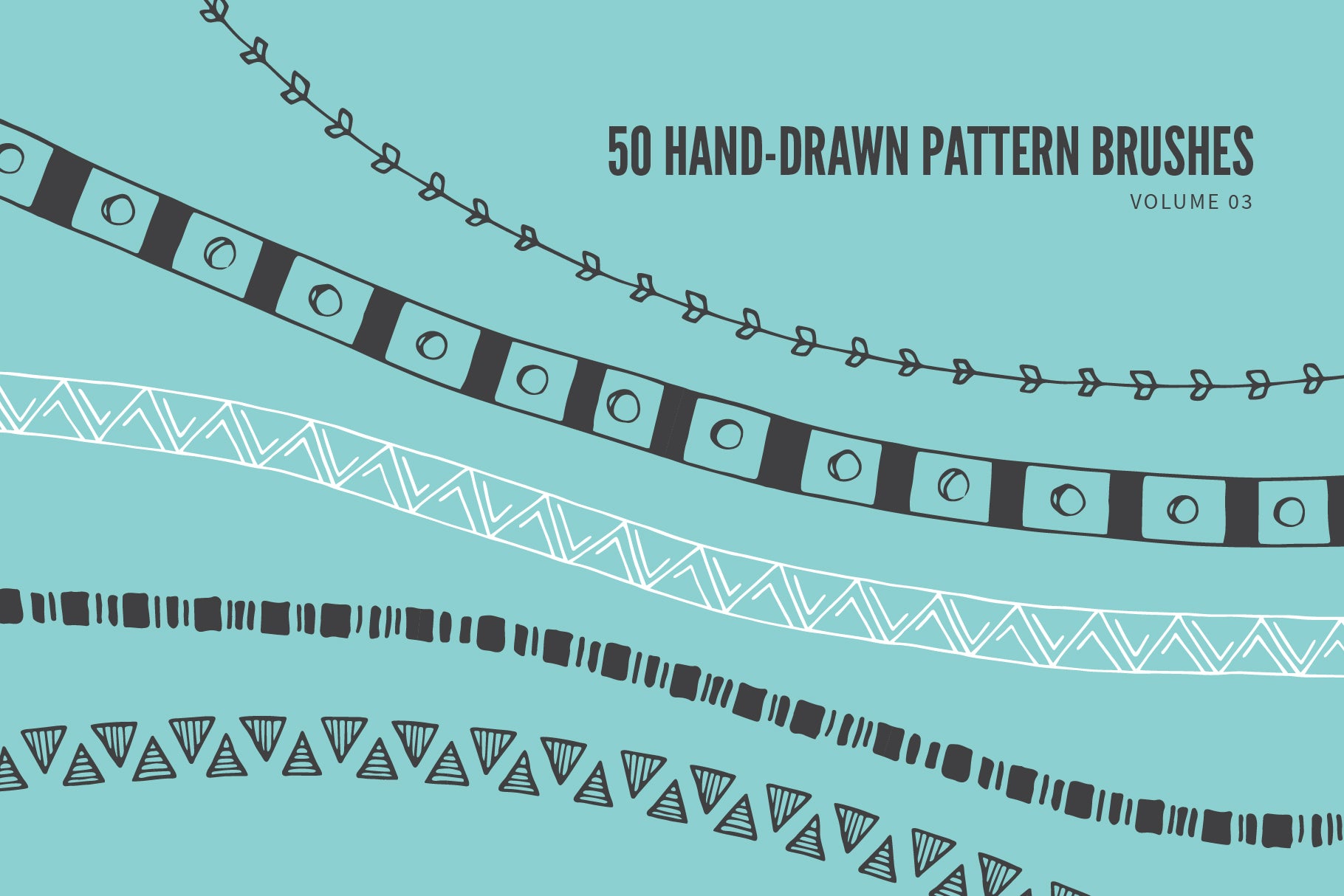 50 Hand-Drawn Vector Pattern Brushes 03 Geometric, Tribal, Boho, Flora ...