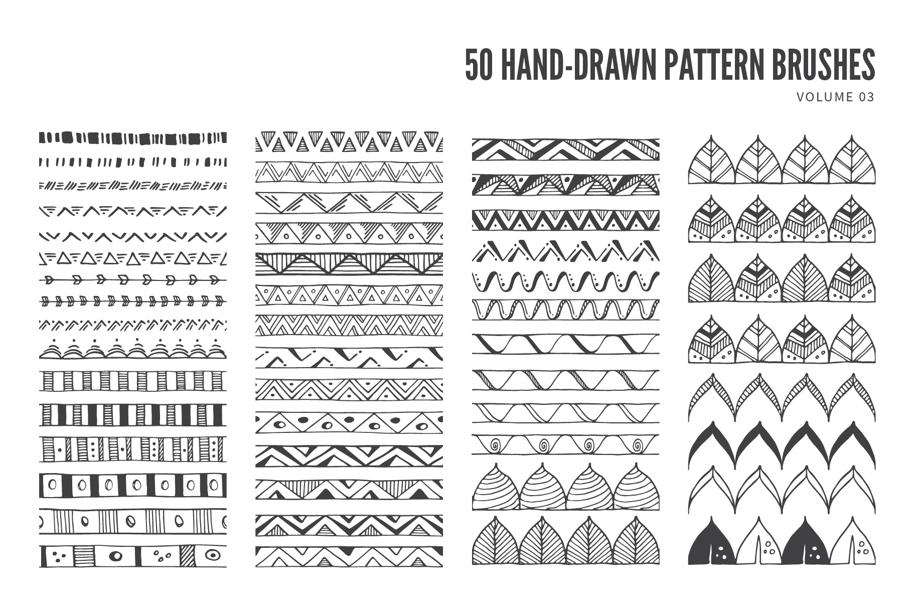 50 Hand-Drawn Vector Pattern Brushes 03 Geometric, Tribal, Boho, Flora ...