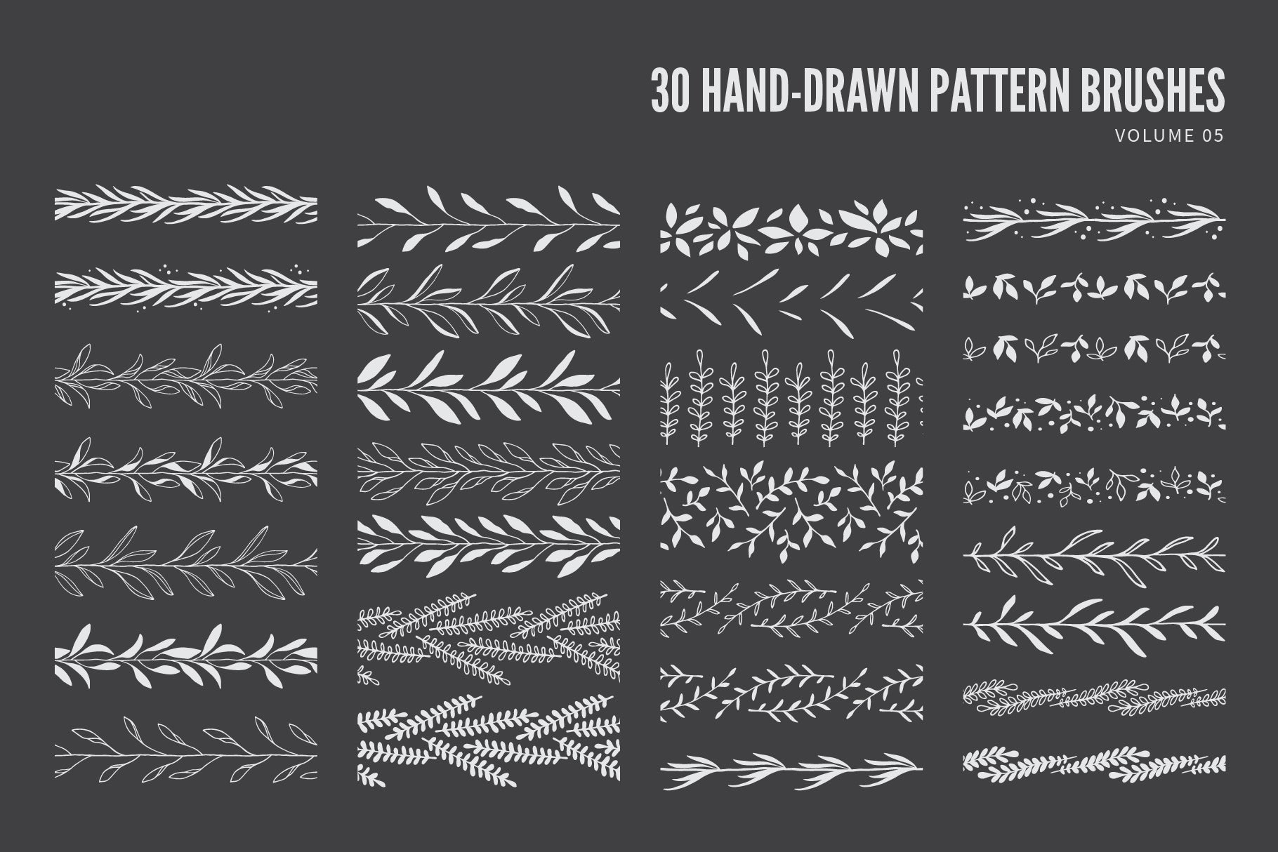 Hand Drawn Vector Pattern Brushes 05 Botanical Floral Leaves Branches Foliage