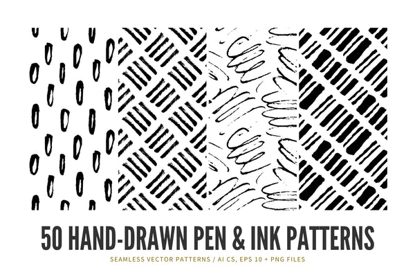 50 Hand-Drawn Seamless Vector Patterns 01 Pen & Ink Patterns, Doodle P ...