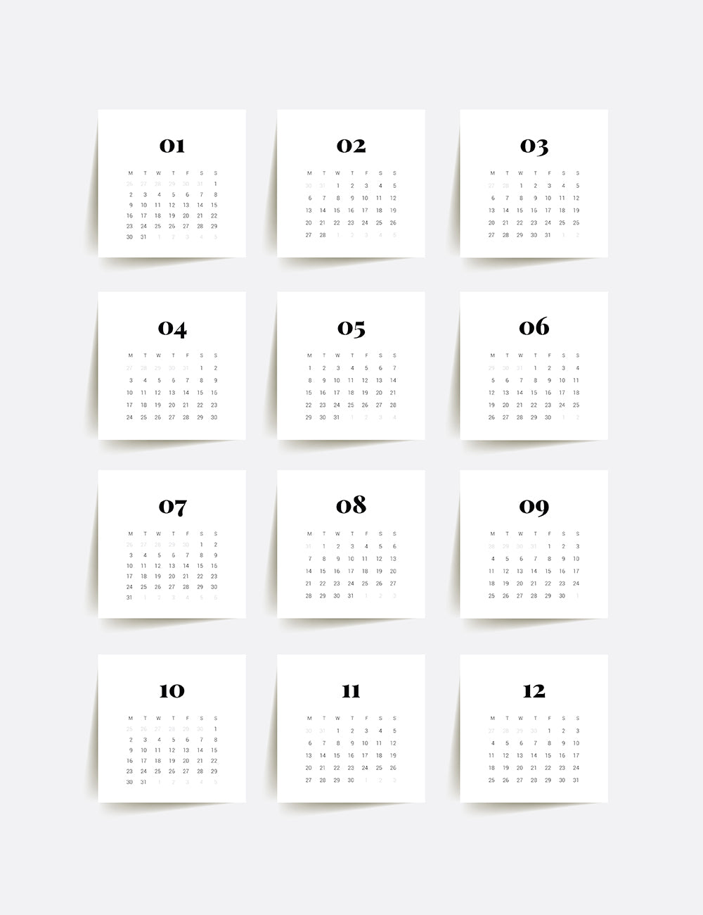 2023 Calendar | 3x3 | 2x2 | Printable Mini Calendar 2023 | Planner Cards | Minimal Aesthetic | Clean Design |  PAPER MOON Art & Design