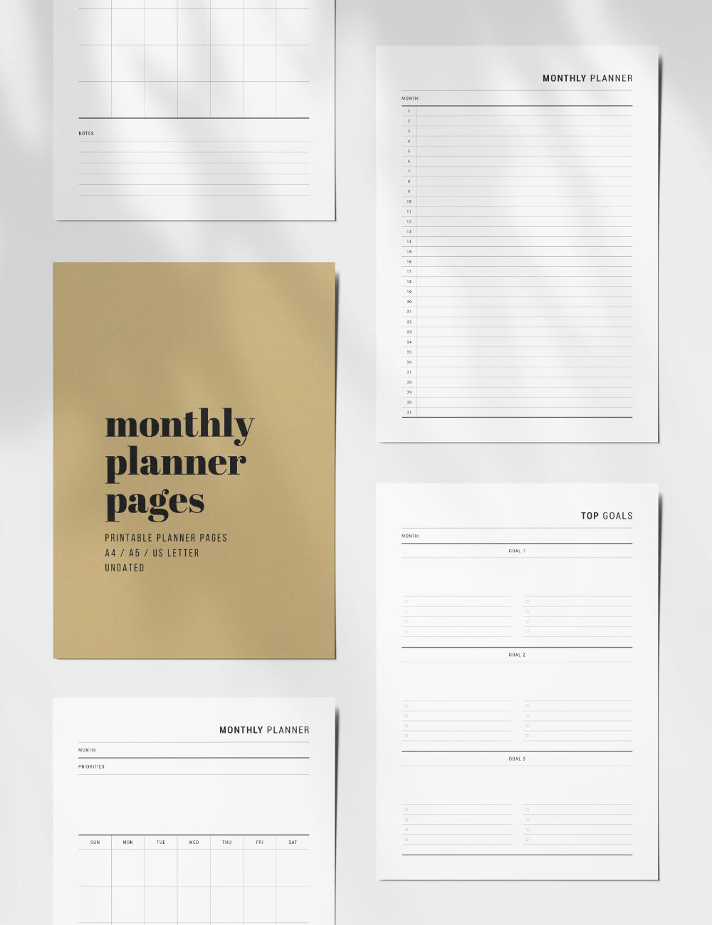 Printable Monthly Planner | Undated | A4 | A5 | US Letter | PDF + JPEG ...