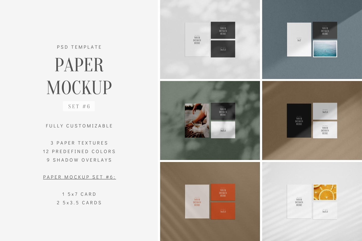 PAPER MOCKUP SET #6 | Card Mockup: 5x7, 5x3.5 | PSD Mockup
