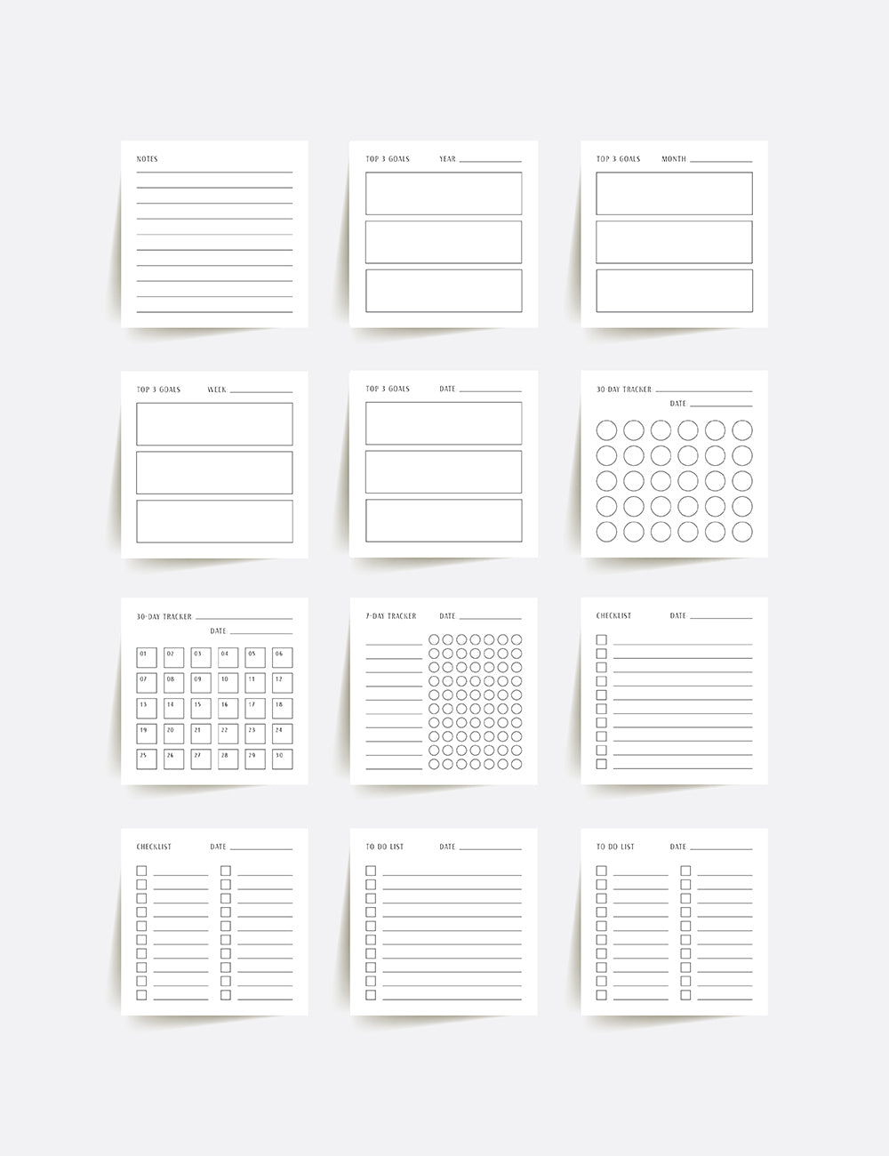 Planning Essentials | 3x3 | Printable Journal & Planner Cards | Daily Plans, Weekly Plans, Checklists, Habit Trackers, To Do Lists, Notes | Minimal Aesthetic | Clean Design | PAPER MOON Art & Design