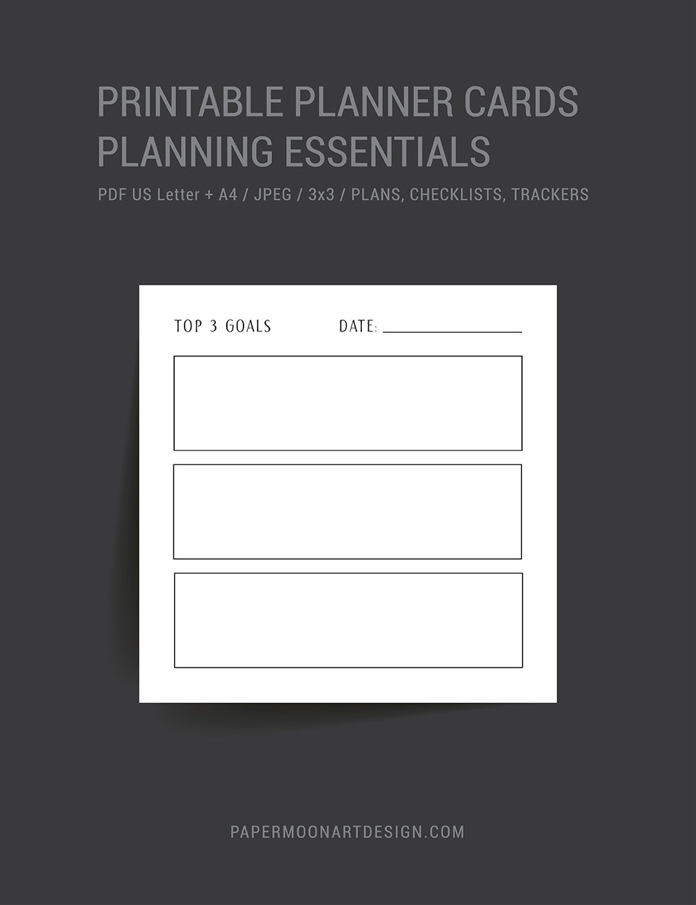 Planning Essentials | 3x3 | Printable Journal & Planner Cards | Daily Plans, Weekly Plans, Checklists, Habit Trackers, To Do Lists, Notes | Minimal Aesthetic | Clean Design | PAPER MOON Art & Design