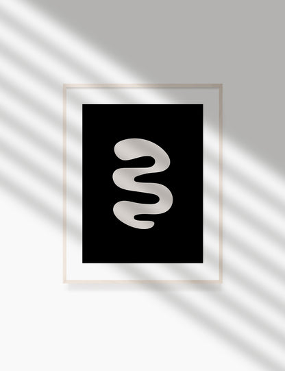 Black and Beige Minimalist Art. Abstract Curvy Shape.