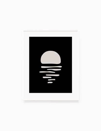 Black and Beige Minimalist Art. Abstract Sun/Moon Reflection on the Water.