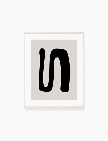 Black and Beige Minimalist Art. Abstract Curvy Shape.