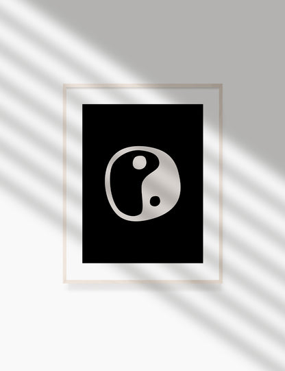 YIN YANG Symbol. Black and Beige Minimalist Abstract Art.