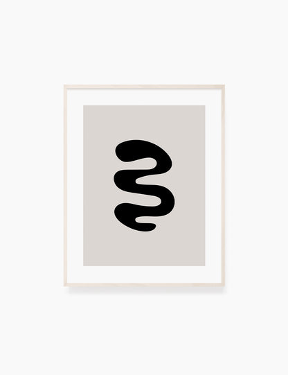 Black and Beige Minimalist Art. Abstract Curvy Shape.