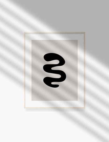 Black and Beige Minimalist Art. Abstract Curvy Shape.