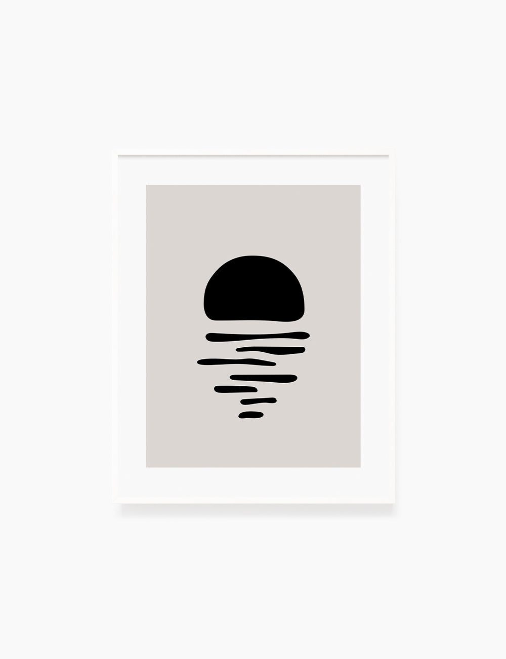 Black and Beige Minimalist Art. Abstract Sun/Moon Reflection on the Water.